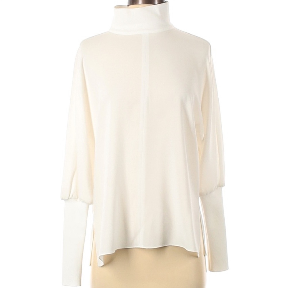 TIBI Boxy Flowy Crepe Cuff Mock neck blouse XXS 0